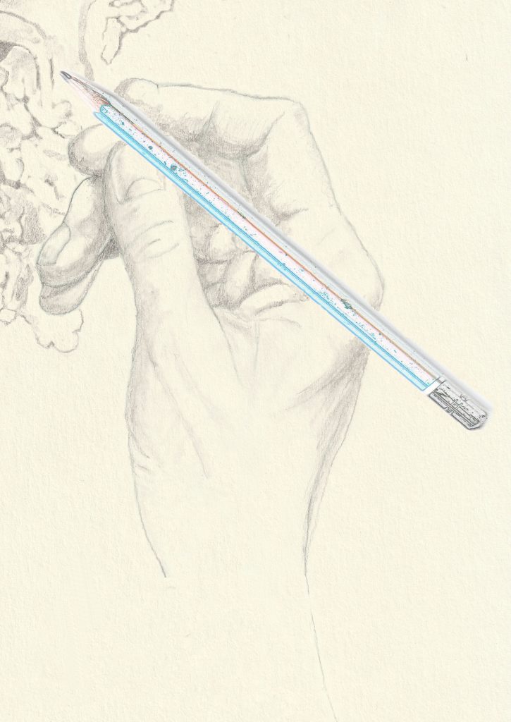 hand holding pencil